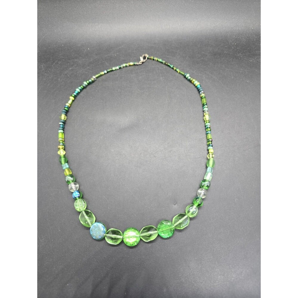 Vintage Lucite Beaded Necklace Blue Green Translucent Clear Retro Abstract